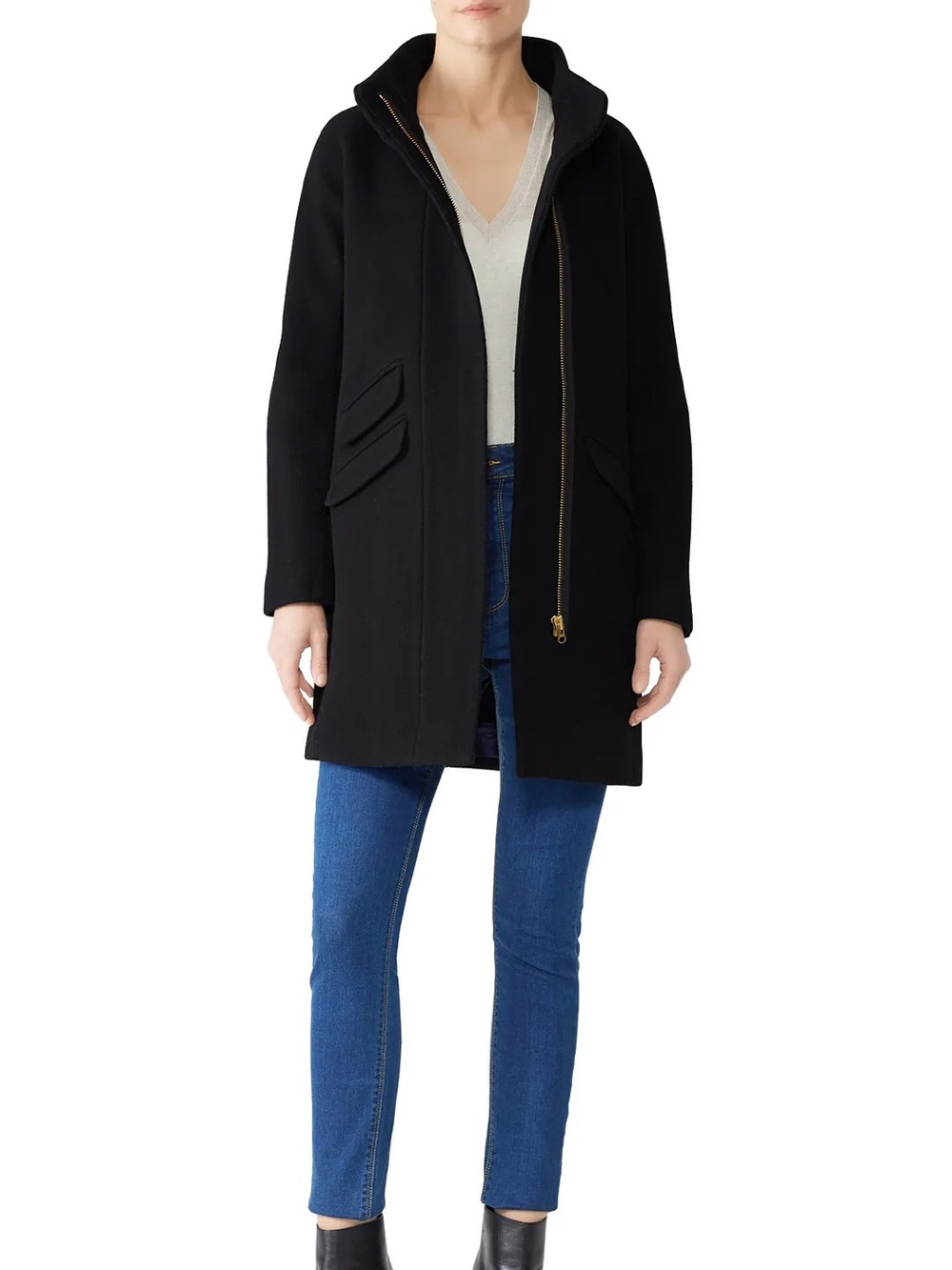 J CREW Cocoon Coat In Italian Stadium-Cloth Wool Blend Black 2